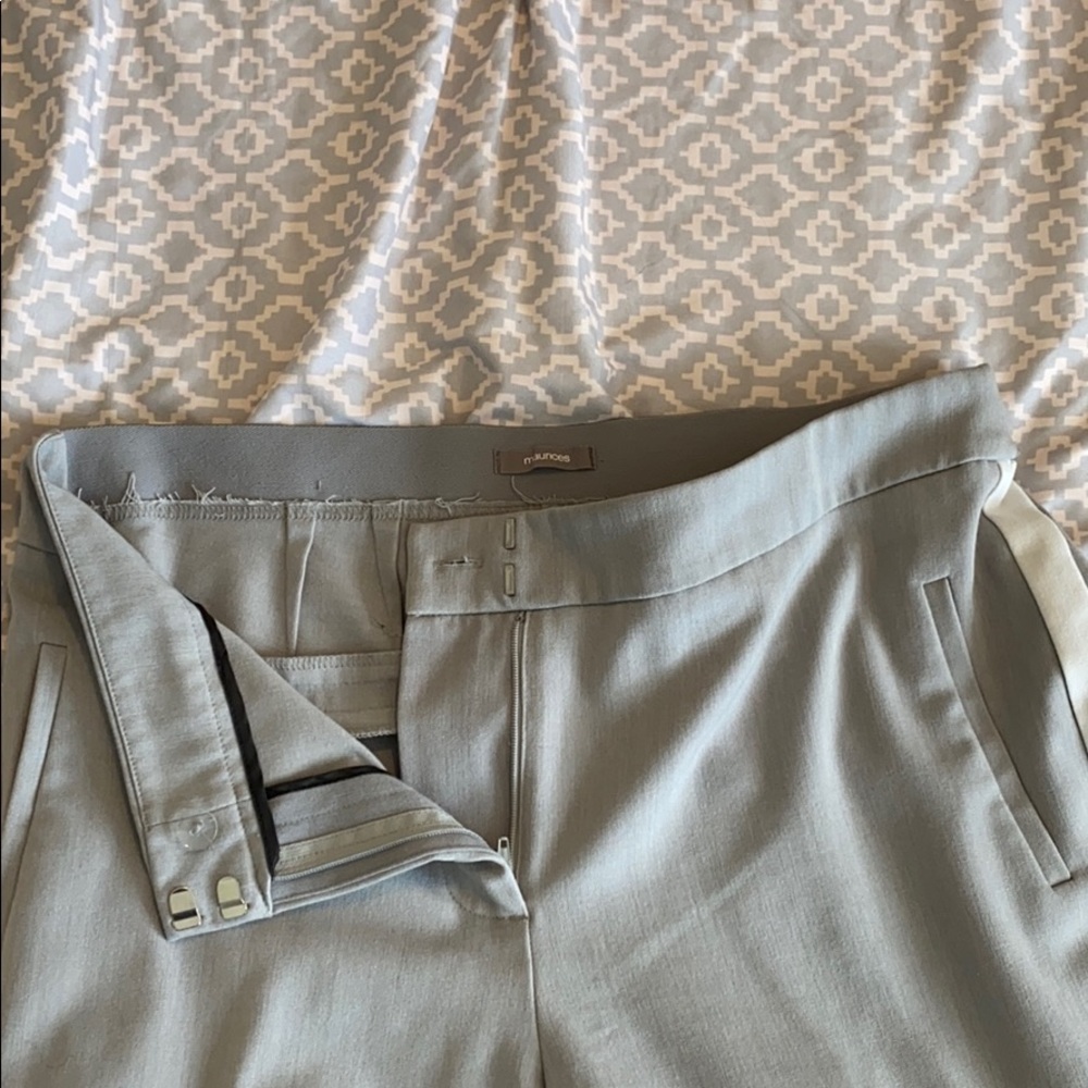 Grey skinny dress pants with white stripes